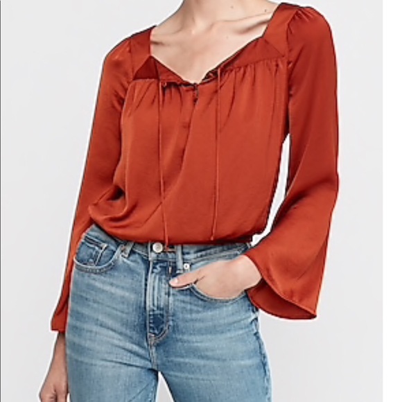 Express Tops - Express Satin Bell Sleeve Blouse